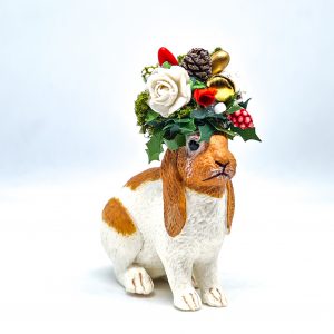 Christmas Lop Ear Sitting Bunny Rabbit with Festive Flower Crown